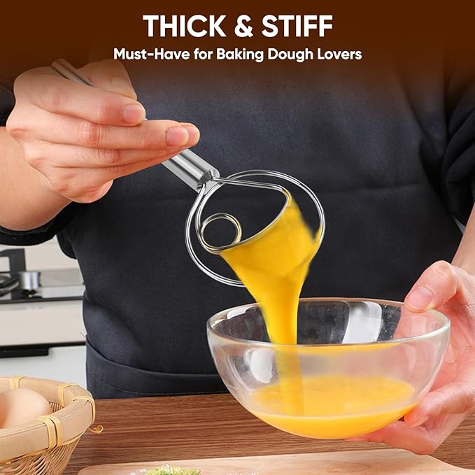 Maxjoy Danish Dough Whisk Stainless Steel Hook Dutch Style Bread Mixer for Sourdough Making Tool