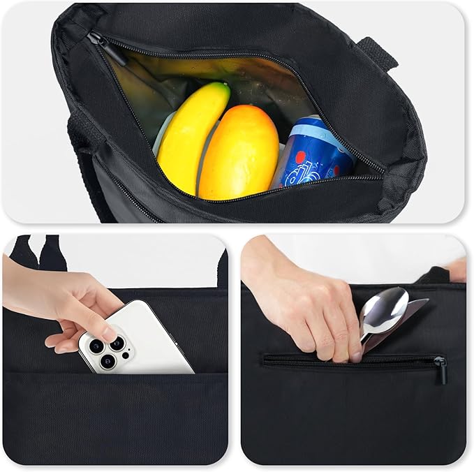 Aosbos Lunch Tote Bag, Insulated Lunch Box for Women, Leakproof Lunch Cooler Purse for Work, Black