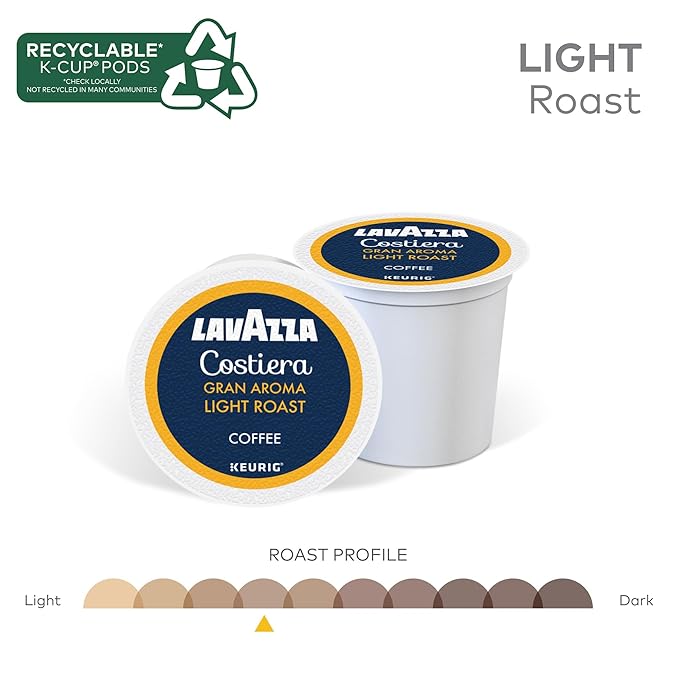 Lavazza Costiera Gran Aroma, Single-Serve Keurig K-Cup Pods, Light Roast Coffee, 60-Count Box (6 Packs of 10)