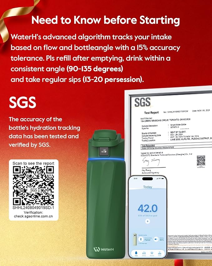 BOOST Smart Water Bottle with Reminder & Tracker, 24oz Vacuum Insulated Bottles Stainless Steel, BPA-Free, Wide Mouth, Ideal Gift for Men, Women, Christmas, Thanksgiving Day, Gym, Office, School