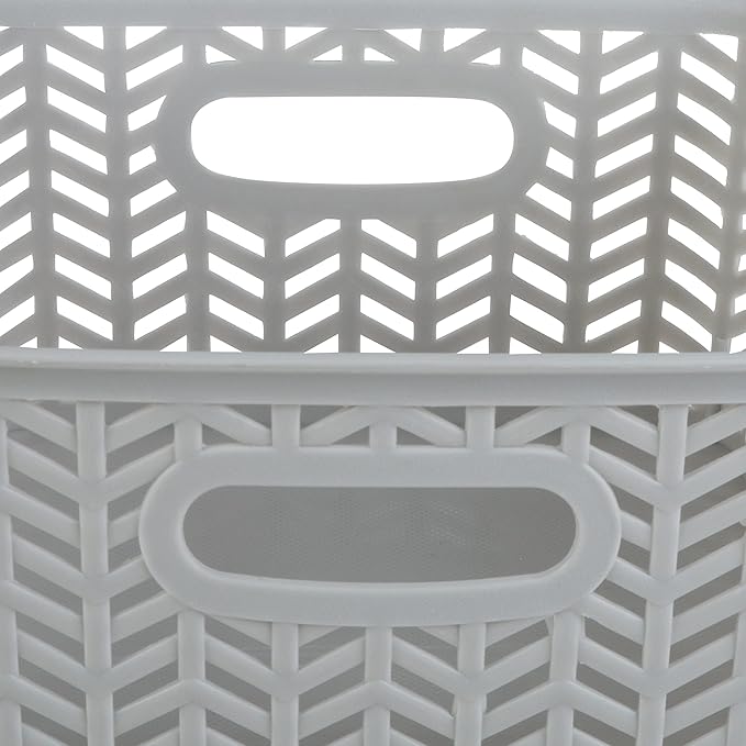 Simplify 3 Pack Small Herringbone Storage Basket | Dimensions: 10"x8"x4" | 2 Open Handles | Lightweight | Grey | Herringbone Design | Home Organization