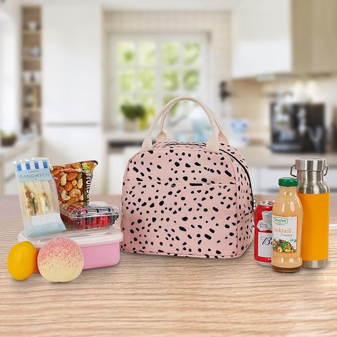 EurCross Pink Lunch Bag for Women,Chic Trendy Portable Lightweight Insulated Small Lunch Box Tote Bag for Preppy College or Adult Work Office