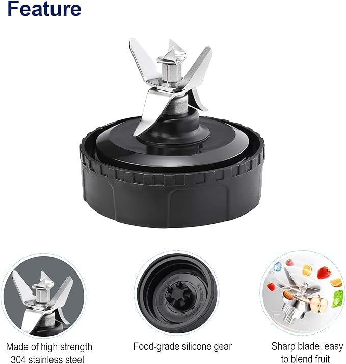Blender Blade Fit for Ninja, Replacement Parts 6 Fin Male Blade with Rubber Gasket, Blender Accessories Compatible with Nutri Ninja Auto IQ BL620C BL660 BL740 BL780 QB3000, Only Fit 16oz Cups
