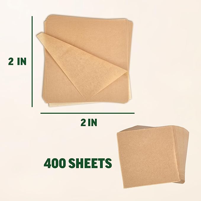 Zenlogy Unbleached Parchment Paper Squares 2x2 (400 Sheets) - Perfect for Storing Freezing Separating Baking Diamond Painting