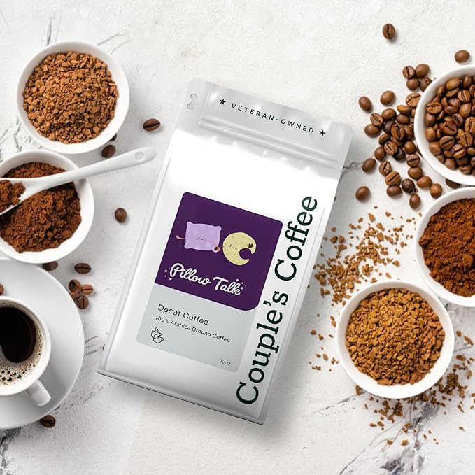 Couple’s Coffee Decaf Ground Coffee | Medium Roast Decaf Coffee | Gives Back to Military Families | Pillow Talk | Made with 100% Arabica Beans | 12oz