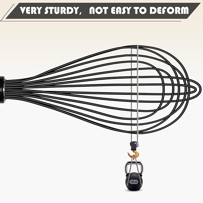 TEEVEA Silicone Whisk Stainless Steel Heat Resistant Non Scratch Kitchen Cooking Utensil for Blending Whisking Beating Frothing Stirring 11 Inch Black