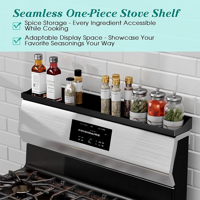 30" Magnetic Stove Top Shelf - Stainless Steel Magnetic Spice organizer for above the Over stove shelf kitchen small space solutions