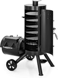 MFSTUDIO Vertical Offset Smoker Charcoal Grill,Extra Large BBQ Barrel Grills and Drum Smoker Combo with hanging racks and 5 removable grates for Smoking,ourdoor barbecue cooking,961 SQ.IN.Area