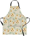 Britimes Sunflower Flower Summer Vintage Spring Apron Home Kitchen Cooking Baking Gardening for Women Men with Pockets 32x28 inch