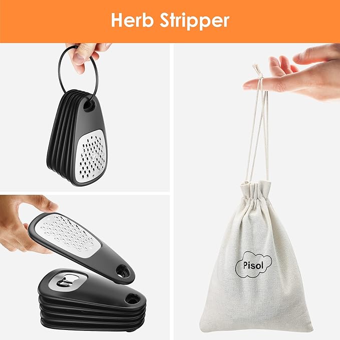 Pisol Kitchen Unique Gadgets Set 6 Pieces, Space Saving, Cheese Grater, Bottle Opener, Fruit Vegetable Peeler, Pizza Cutter, Garlic Ginger Grinder, Herb Stripper Gift Set