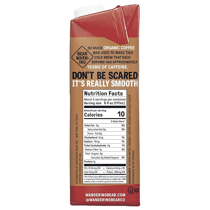Wandering Bear Organic Cold Brew Coffee Variety Pack - Extra Strong, Bold, Smooth, Unsweetened, Shelf-Stable, Ready to Drink, Iced Cold Brewed Coffee Drink - 32 fl oz (3pk - Vanilla, Caramel, Mocha)
