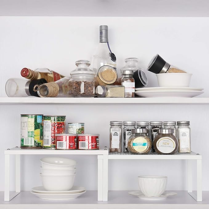 NEX Kitchen Cabinet and Counter Pantry Shelf Organizer, Expandable & Stackable, White