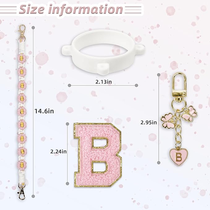 Cute Letter Charm Set Compatible with Owala Water Bottle 24 oz, 32 oz, 40 oz, Owala Kids, Owala Coffee Tumbler, Owala FreeSip – Includes Handle Strap, for Owala Accessories & Stanley Cup Accessories