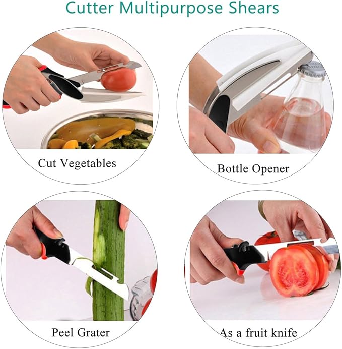 Vegetable Scissors and Food Cutter - Kitchen Shears With Cutting Board, Quick Slicer, Chopper for Meat and Vegetables