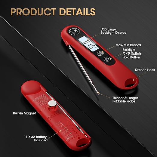 DOQAUS Digital Meat Thermometer, Instant Read Food Thermometer for Cooking, Kitchen Probe with Backlit, Cooking Temperature Probe for Turkey, Grill, BBQ, Baking, Bread, Sourdough