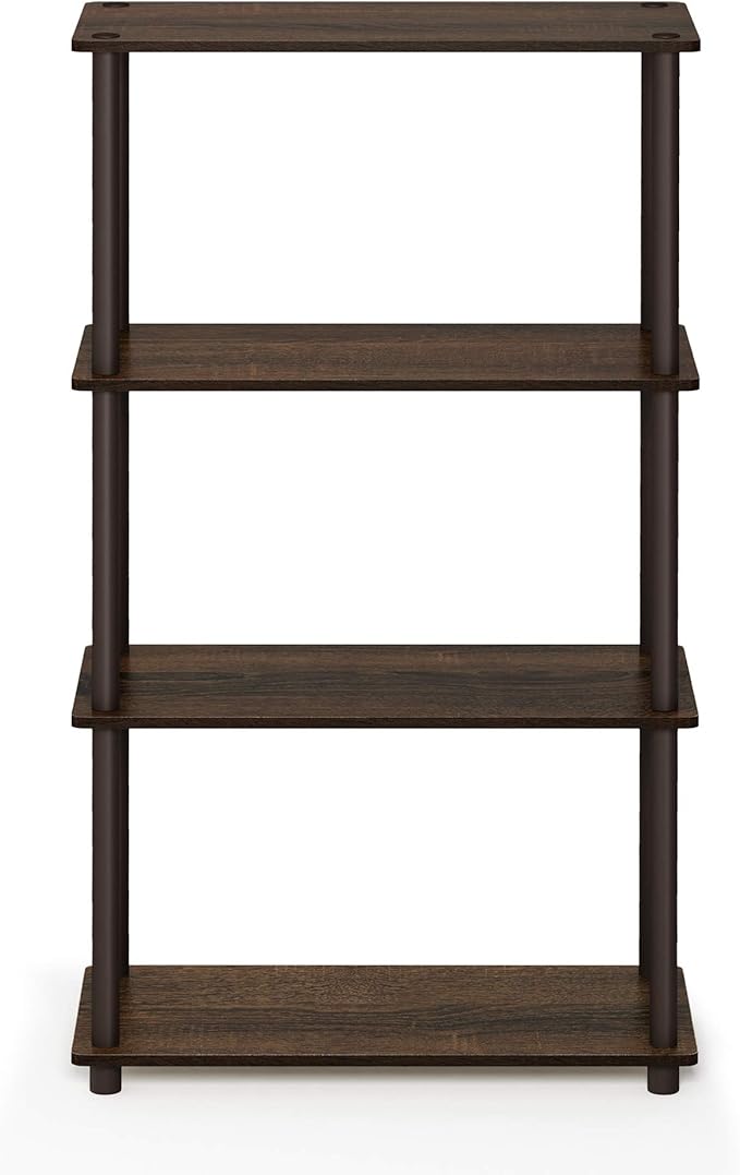 Furinno Turn-N-Tube 4-Tier Multipurpose Shelf Display Rack, Round Tubes, Walnut/Brown