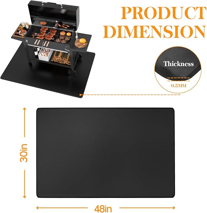 48 x 30 in Large Under Grill Mats for Outdoor Grill - Double-Sided Fireproof Fireplace/Fire Pit Mat to Protect Floors, Deck, Patio, Lawn - Oil-Proof Waterproof Easy to Clean BBQ Mats