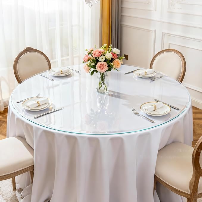 Round Clear Table Cover Protector 48 Inch - 2mm Thick Waterproof PVC Furniture Protective Pad for Dining Room Tabletop