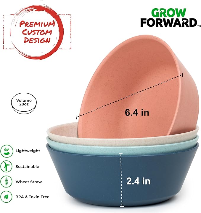 Grow Forward Premium Wheat Straw Plates and Bowls Sets - 8-Piece Wheat Straw Dinnerware Sets - Unbreakable & Reusable Microwave Safe Plastic Dinner Plates for Outdoors, RV, Camping Dishes - Tropical