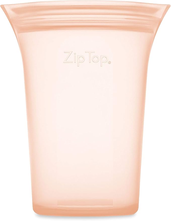 Zip Top Reusable Food Storage Bags | Medium Cup [Peach] | Silicone Meal Prep Container | Microwave, Dishwasher and Freezer Safe | Made in the USA