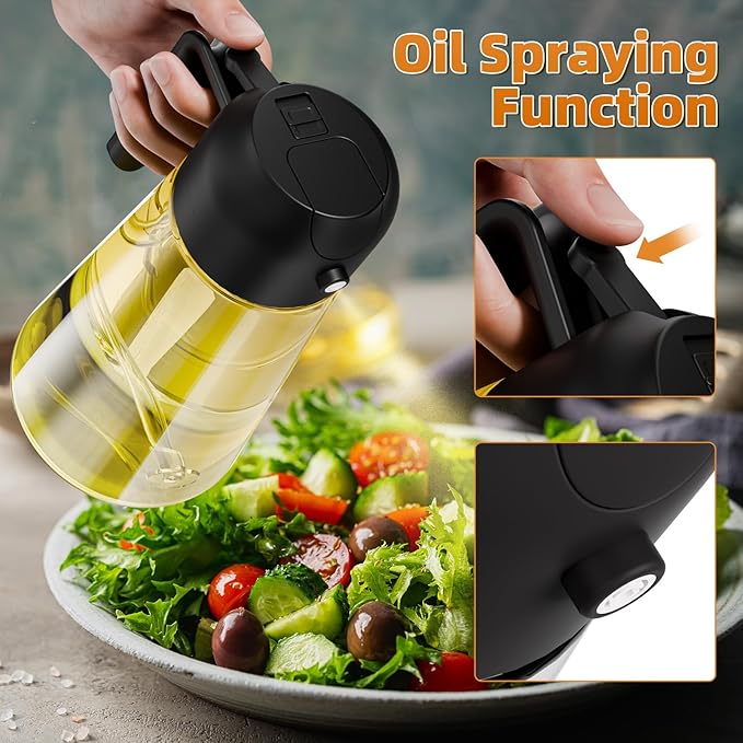 Marbrasse Oil Dispenser for Kitchen,20 OZ /600ml Leakproof Glass Oil Bottle Olive Oil Container with Auto Flip Cap for Kitchen Cooking (Black)