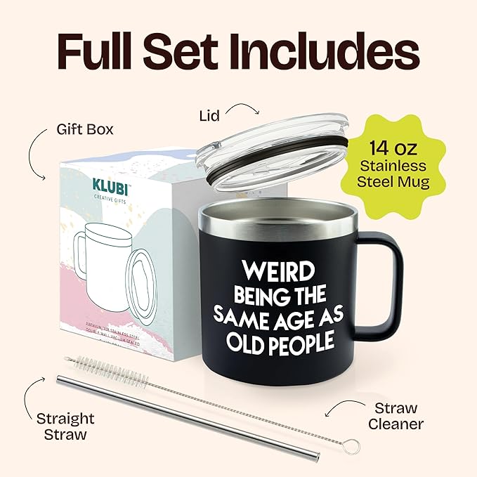 40th 50th 60th 70th Birthday Gifts for Men Fathers Day - Weird Being the Same Age as Old People Mug 14oz Tumbler Black Gifts for Dad Birthday Gift Ideas for 70 Year Old Man Funny Gag Gift for Elderly