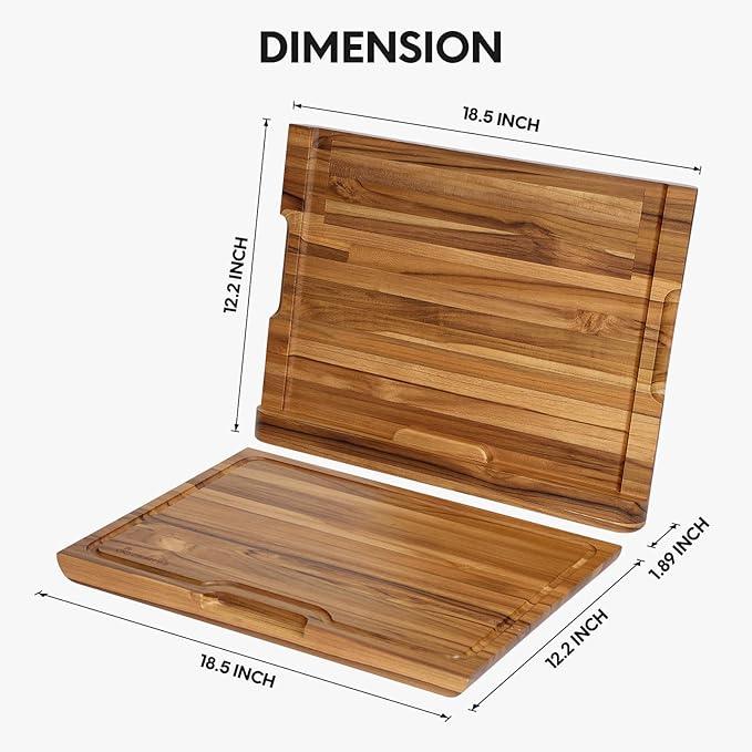 2 - in - 1 Magnetic Knife Block Holder with 16"x11" Cutting Board, Crafted from Premium Natural Teak Wood, Exquisitely Made with Elegant Design, Ideal for Efficient Kitchen Knife Storage
