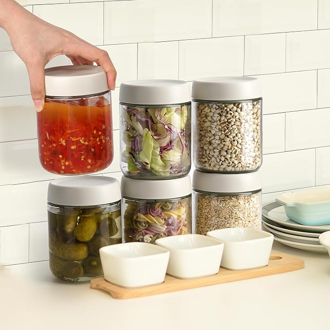 EONJOE 6-Pack 16oz Glass Jars with Lids for Food Storage Meal Prep Airtight