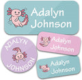 Personalized Daycare Name Labels for Kids (130 Labels) - Custom Waterproof Name Stickers for Clothing Tags, Water Bottles, Lunch Boxes and School Supplies (Axolotls)