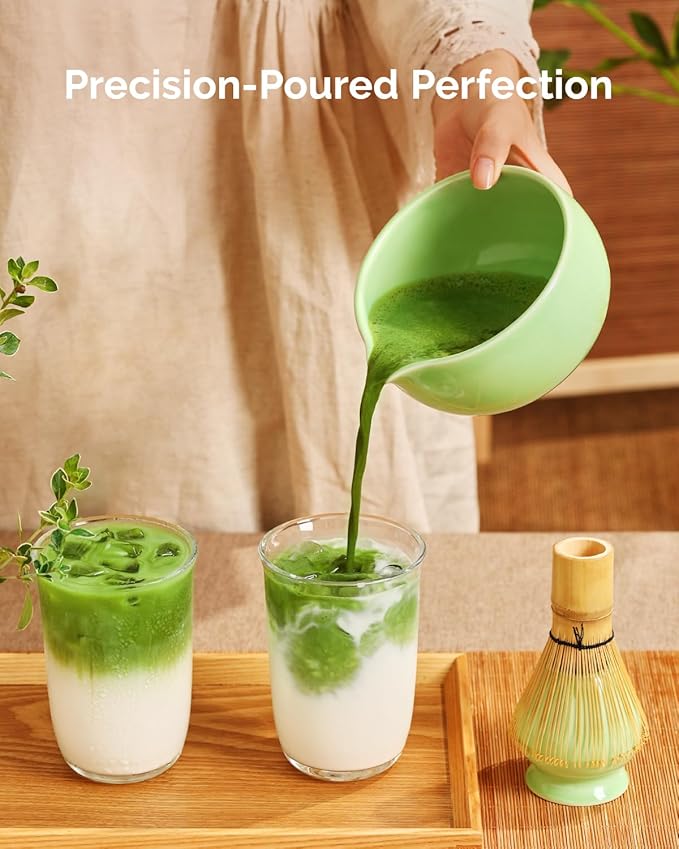 Maestri House Matcha Whisk Set, 7 Pcs Complete Matcha Kit with Spouted Ceramic Bowl, Bamboo Whisk & Holder, Scoop & Sifter, Tea Cloth – Ideal Gift for Matcha Lovers(Green)