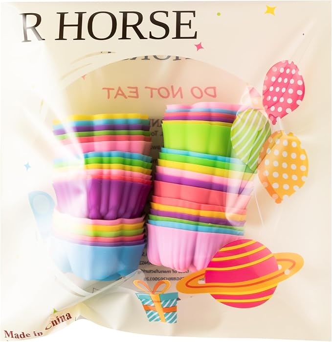 R HORSE Mini Silicone Cupcake Molds - 42Pcs 2 Inch Multi Flower-Shaped Baking Cups, Reusable Non-Stick Muffin Baking Cups Cupcake Wrappers for Dessert Pudding Donut Oven Microwave Dishwasher Safe