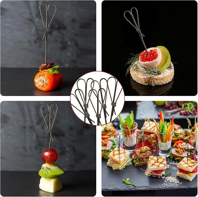 500 Pieces Black Heart Shaped Bamboo Sticks Long Toothpicks for Appetizers Cocktail Picks for Drinks 4.7 Inch Bamboo Skewers for Appetizers Charcuterie Boards Accessories