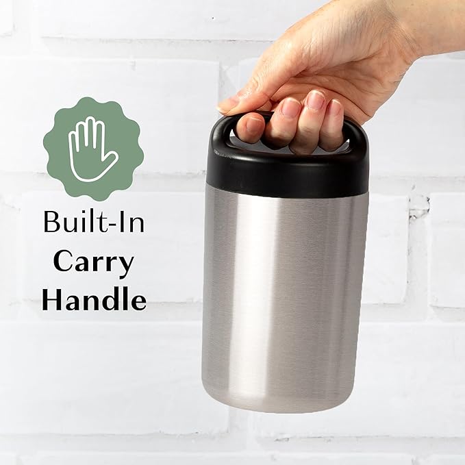 Goodful Stainless Steel Food Jar, Double Wall Vacuum Sealed Insulated Food Storage Container with Carry Handle Lid, 16-Ounce, Stainless Steel