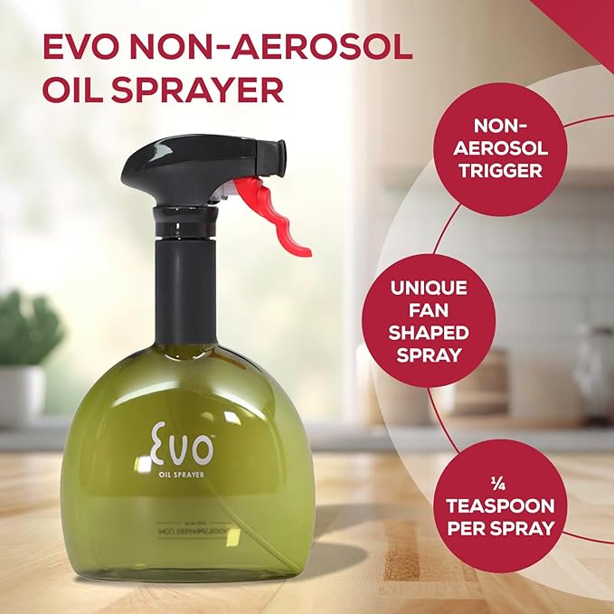 Evo Oil Sprayer Mini Non-Aerosol for Olive Oil, Cooking Oils, and Vinegars, Green, 8-Ounce Capacity, Set of 2
