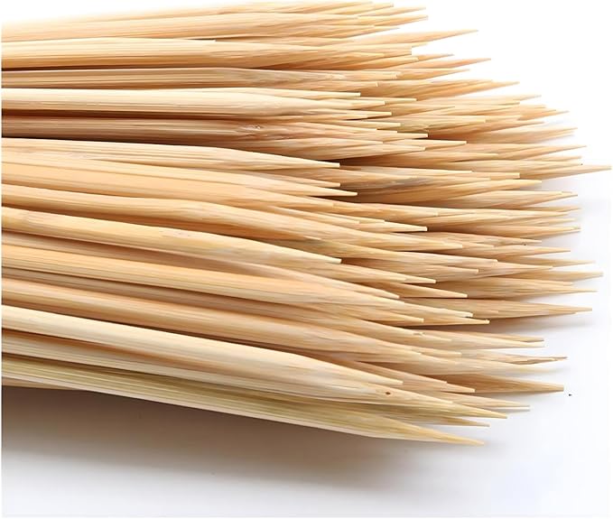 100PCS 12 inch Bamboo Skewers for wooden sticks， BBQ，Appetiser，Fruit，Cocktail，Kabob，Chocolate Fountain，Grilling，Kitchen，crafting and Party. Φ=4mm, More Size Choices 6"/8"/10"/12"/36"
