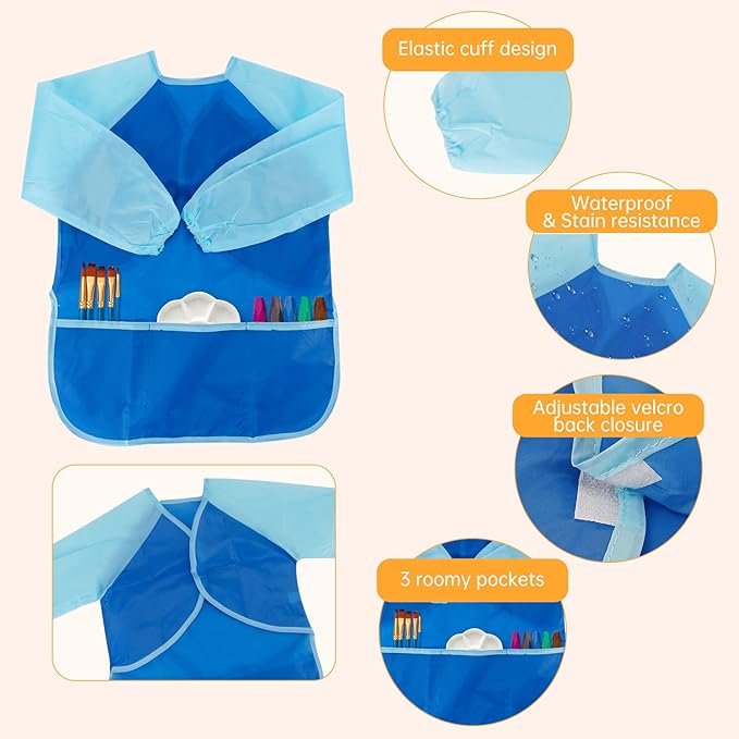 CUBACO Kids Painting Apron, 2pcs Waterproof Art Smocks For Child 3-8 Years, Kids Smocks for Painting Aprons with Long Sleeve