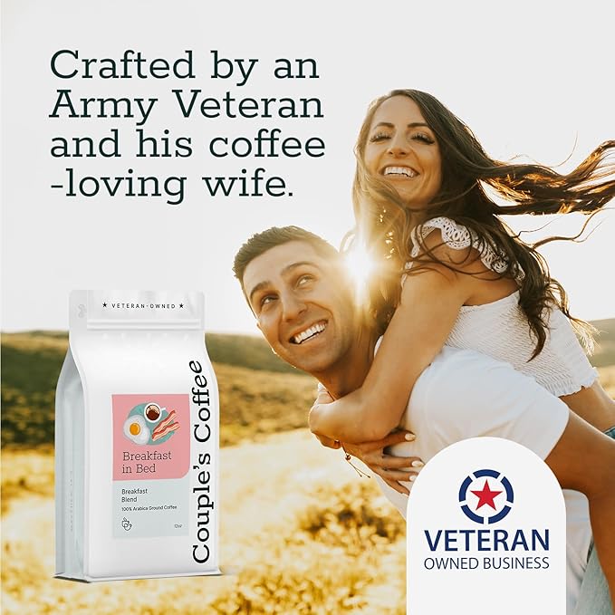 Couple’s Coffee Ground Coffee | Breakfast Blend Light to Medium Roast Coffee | Gives Back to Military Families | Breakfast in Bed | Made with 100% Arabica Beans | 12oz