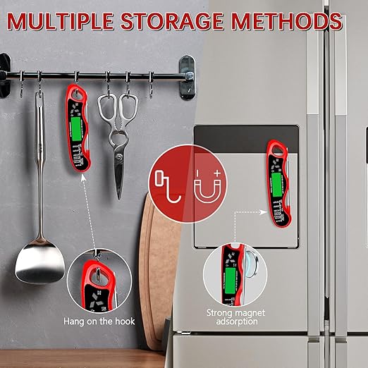 Meat Thermometer Digital，IP67 Waterproof Cooking Thermometer with Backlight, Calibration & Hold Function，Food Thermometer for Cooking,Outdoor Grilling，Suitable as Stocking Stuffers for Men
