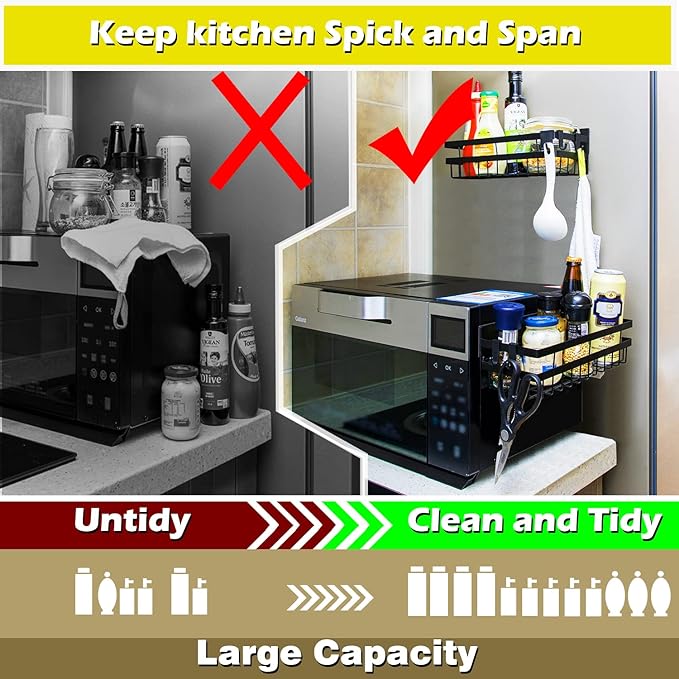 Sleclean Magnetic Spice Rack Organizer for Refrigerator, Pack of 2, Fridge Organizer Shelf, Refrigerator Organizers and Storage, Multi Use Kitchen Magnetic Shelf,11.8"x4.5"x4.3",Black