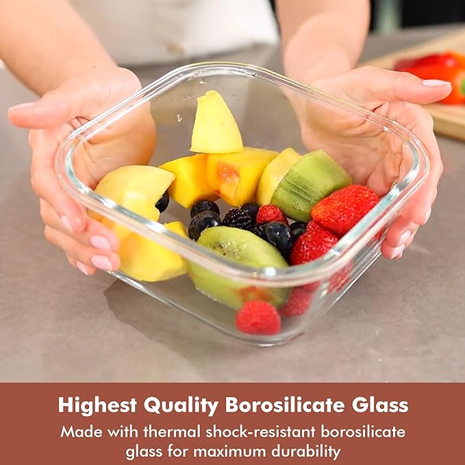 Razab 2 PC 1200ML / 42 Oz Glass Food Storage Containers with Lids - Airtight & Leakproof - Microwave/Oven/Freezer Safe - BPA Free - Ideal for Meal Prep, Storing Leftover & Lunch