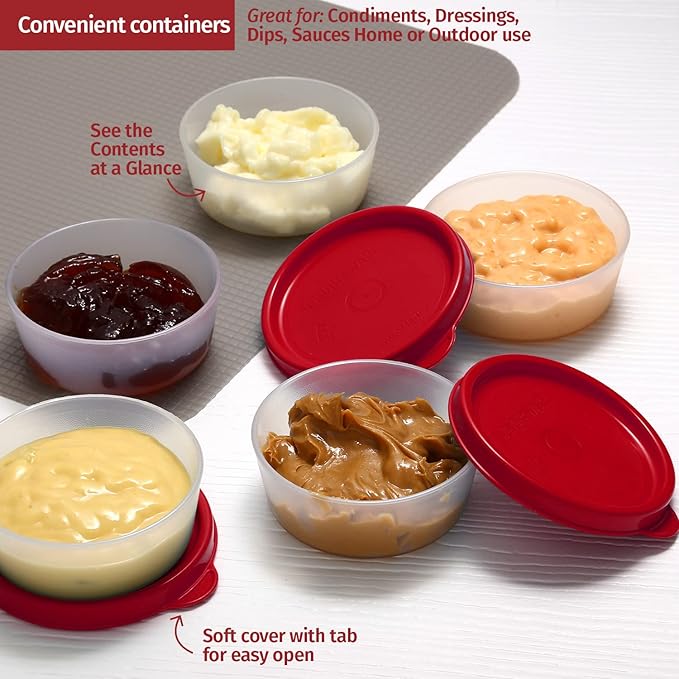 Condiment Cups Containers with Lids- 8 pk. 2.3 oz.Salad Dressing Container to go Small Food Storage Containers with Lids- Sauce Cups Leak proof Reusable Plastic BPA free for Lunch Box Picnic Travel