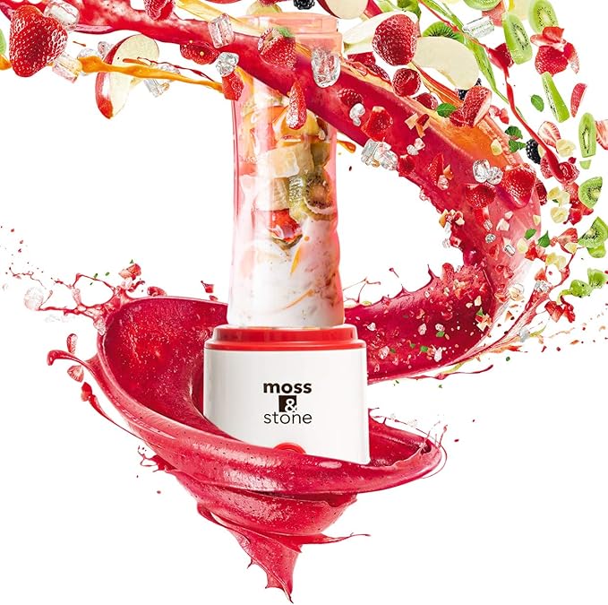 Moss & Stone Single Serve Blender, White & Red, 20 oz