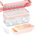 PHINOX Ice Cube Tray with Lid and Bin, Ice Trays for Freezer, Flexible Ice Cube Trays, Making 64 pcs Ice Cubes, Chilling Cocktail, Whiskey, Coffee, with 2 trays, Ice Container, Scoop&Cover, BPA Free