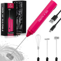 Zulay Froth N Go Milk Frother – Rechargeable 3-in-1 Handheld Frother Wand with Travel Case & USB-C Charger – Single, Double & Egg Whisk for Latte, Cappuccino, Matcha, Protein Shakes – Dragonfruit