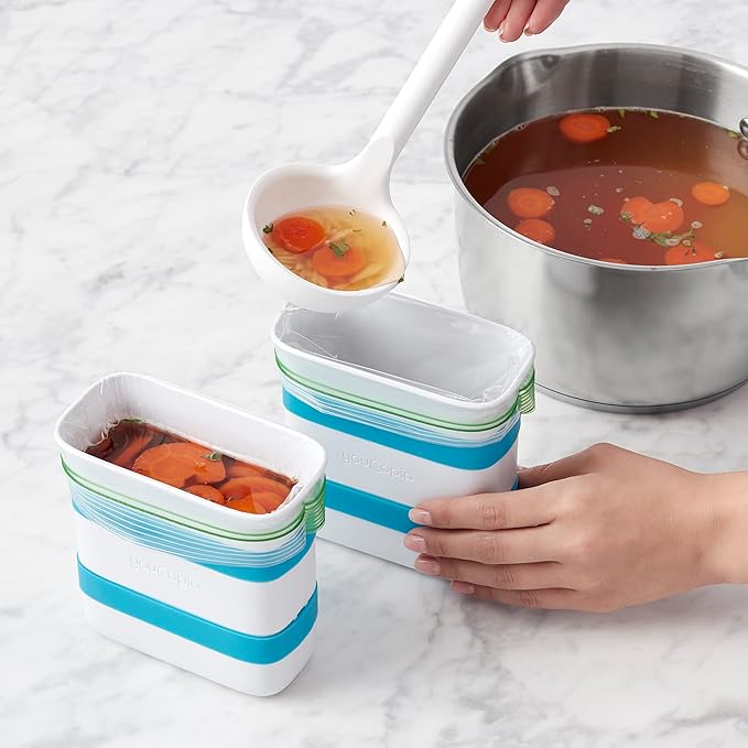 YouCopia FreezeUp Freezer Food Block Maker, 2 Cup, 2-Pack, Meal Prep Bag Container to Freeze Leftovers and Soup