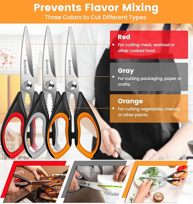 Astercook Heavy Duty Kitchen Shears with Serrated Blade, Ergonomic Handle - For Poultry, Herbs, Vegetables