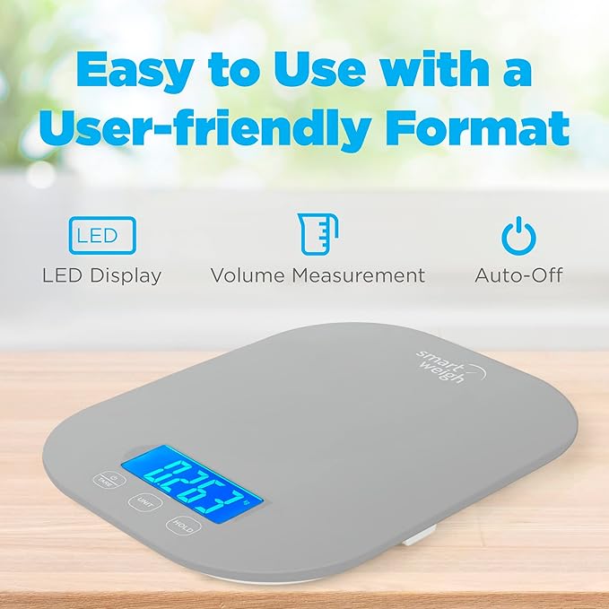 Smart Weigh Gray Digital Kitchen Scale for Cooking, Weight Loss, Calorie Tracking, Baking, Food Portion Control, and Meal Prep - Accurate Measurements in Grams and Ounces