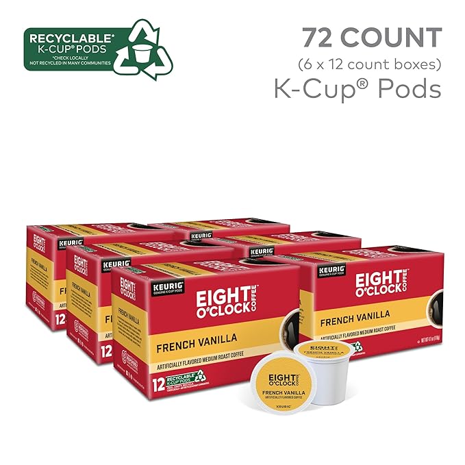 Eight O'Clock Coffee French Vanilla, Single-Serve Coffee K-Cup Pods, Medium Roast, 72 Count