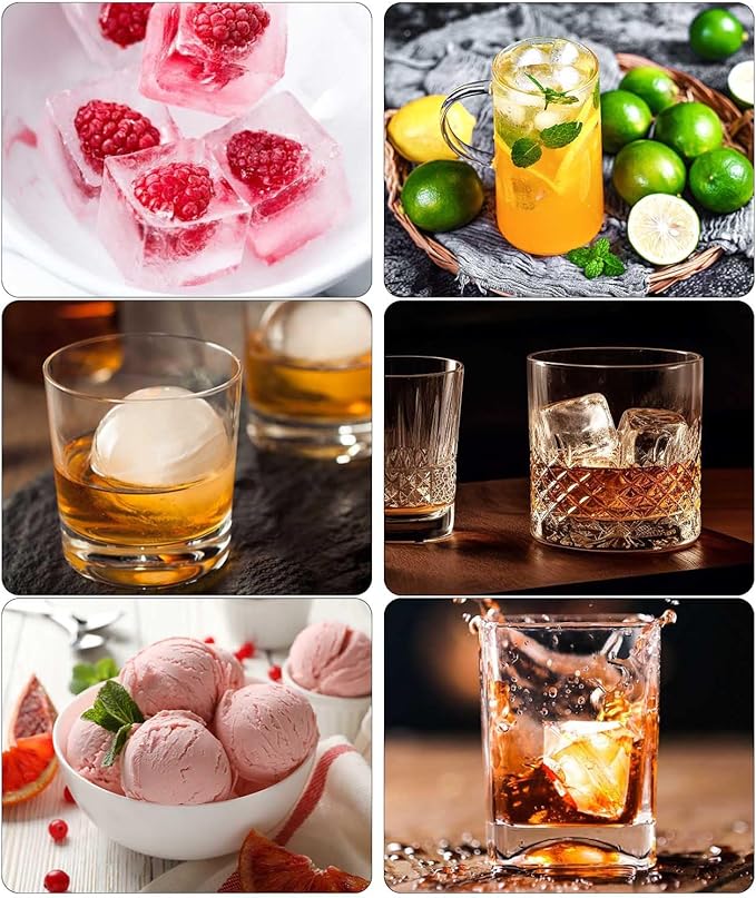 Dclobtop Ice Cube Trays, Silicone Ice Cube Molds for Freezer with Lid (Set of 3), 6 Ball Ice Cube Tray, 4 Diamond & 21-Ice Trays, Reusable Whiskey Ice Mold, DIY, BPA Free, Freezer