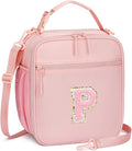 Initial Insulated Lunch Bag for Girls Kids, Back to School Gift, Reusable Leak-proof Lunch Box with Adjustable Strap for School Daycare Travel Picnic (Pink,P)